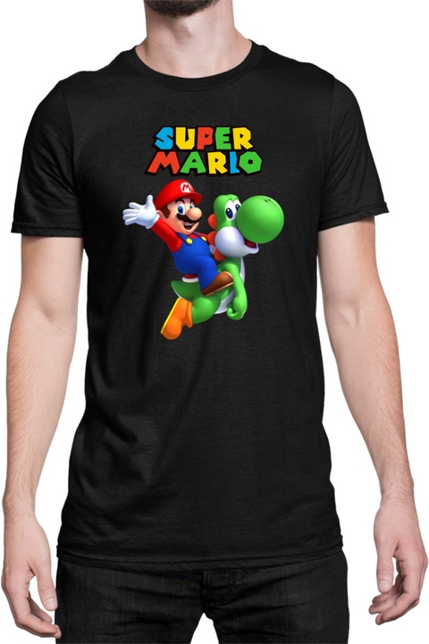 Férfi póló Super Mario Nintendo Tralala Mario Yoshi 2, Fekete
