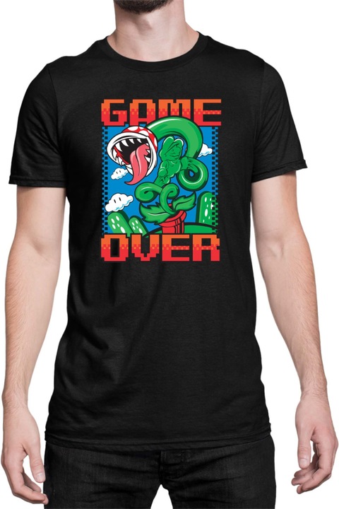 Férfi póló Super Mario Nintendo Tralala Piranha Plant Game Over, Fekete