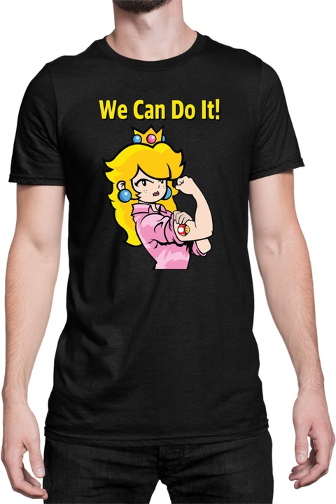 Férfi póló Super Mario Nintendo Tralala Princess Peach We Can Do It, Fekete