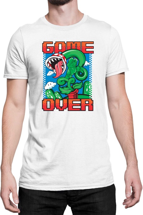 Férfi póló Super Mario Nintendo Tralala Piranha Plant Game Over, Fehér