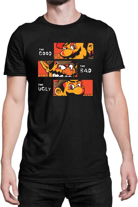 Férfi póló Super Mario Nintendo Tralala The Good The Bad The Ugly Broos, Fekete