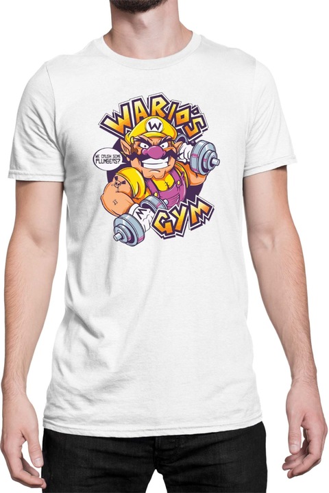 Férfi póló Super Mario Nintendo Tralala Wario Gym, Fehér