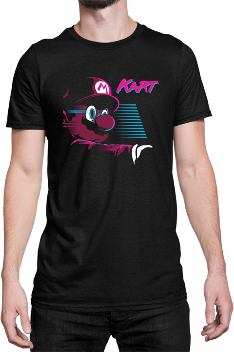 Férfi póló Super Mario Nintendo Tralala Mario kart lineal, Fekete