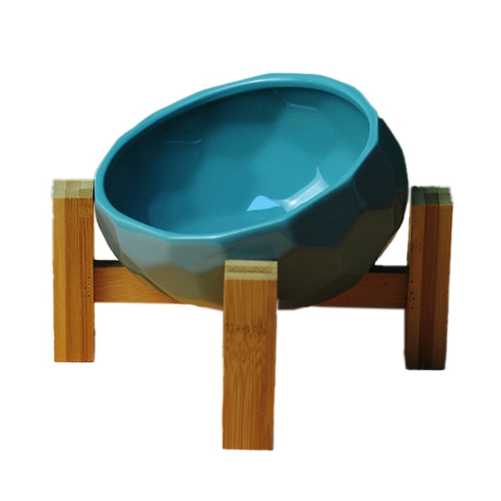 Castron pentru animale, AMRINUGL, ceramica, design inclinat, capacitate mare, albastru