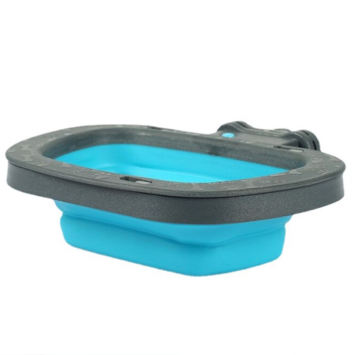 Castron portabil pliabil pentru cusca, albastru, silicon, universal pentru caini si pisici