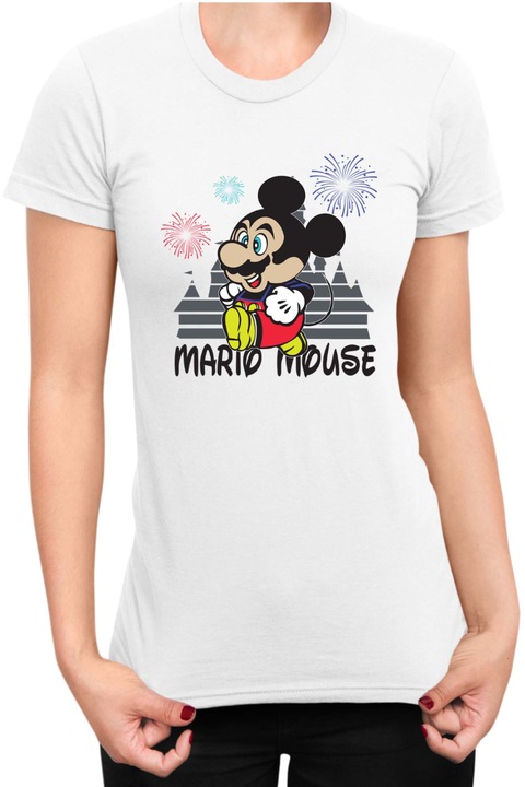 Tricou dama Super Mario Nintendo Tralala Mario Mouse Disney Castle, Alb, L