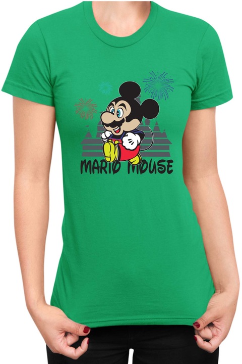 Tricou dama Super Mario Nintendo Tralala Mario Mouse Disney Castle, Verde, L