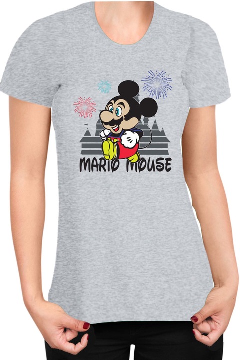 Tricou dama Super Mario Nintendo Tralala Mario Mouse Disney Castle, Gri melange, XS