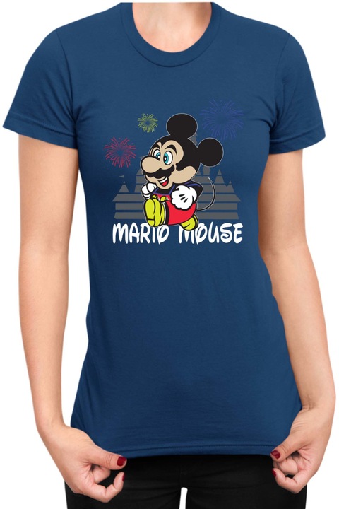 Tricou dama Super Mario Nintendo Tralala Mario Mouse Disney Castle, Albastru marin, M