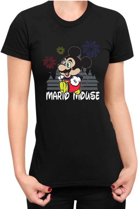Tricou dama Super Mario Nintendo Tralala Mario Mouse Disney Castle, Negru, M