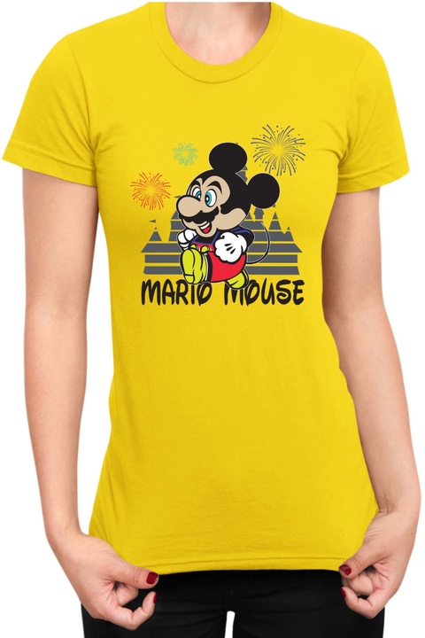Tricou dama Super Mario Nintendo Tralala Mario Mouse Disney Castle, Galben, 2XL