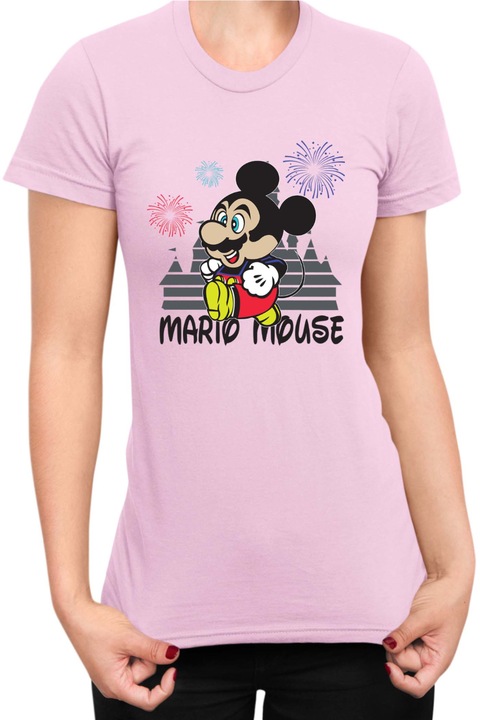 Tricou dama Super Mario Nintendo Tralala Mario Mouse Disney Castle, Roz pal, XS