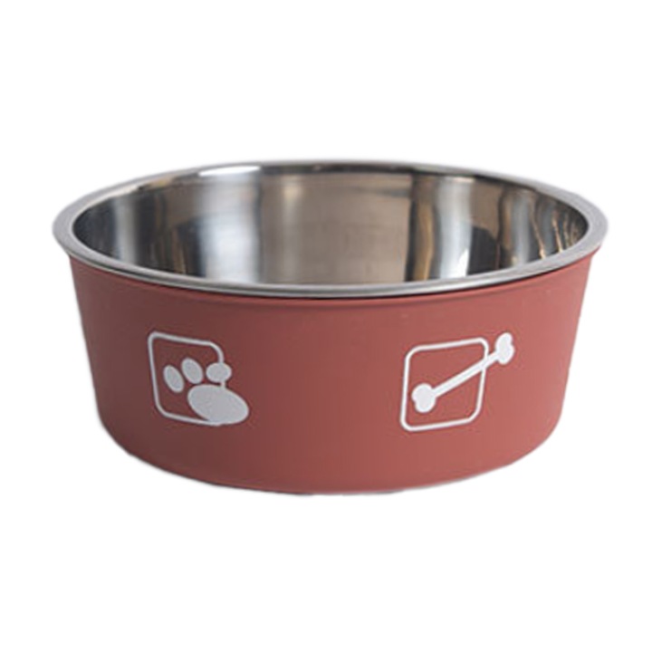 Set castron inox pentru apa si mancare, antiderapant, usor de curatat, pentru caini si pisici, multicolor