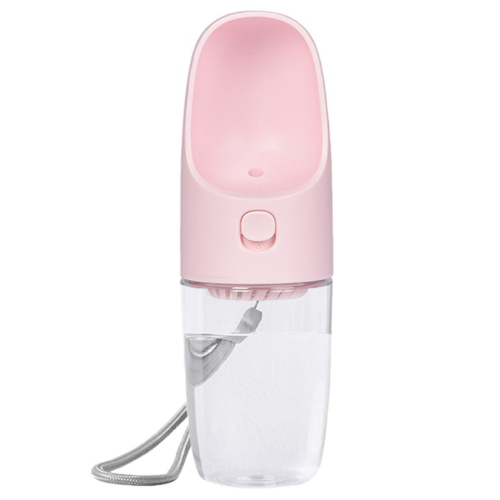 Sticla de apa portabila pentru caini, roz/transparent, ABS de calitate alimentara