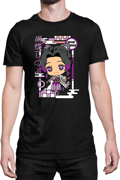 Férfi póló Demon Slayer Kimetsu no Yaiba Tralala Chibi Kocho Shinobu, Fekete