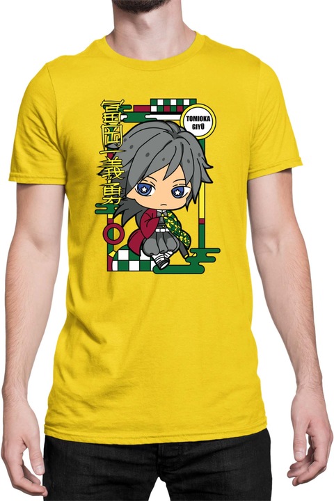 Мъжка тениска Demon Slayer Kimetsu no Yaiba Tralala Chibi Giyu Tomioka, Жълт, 2XL