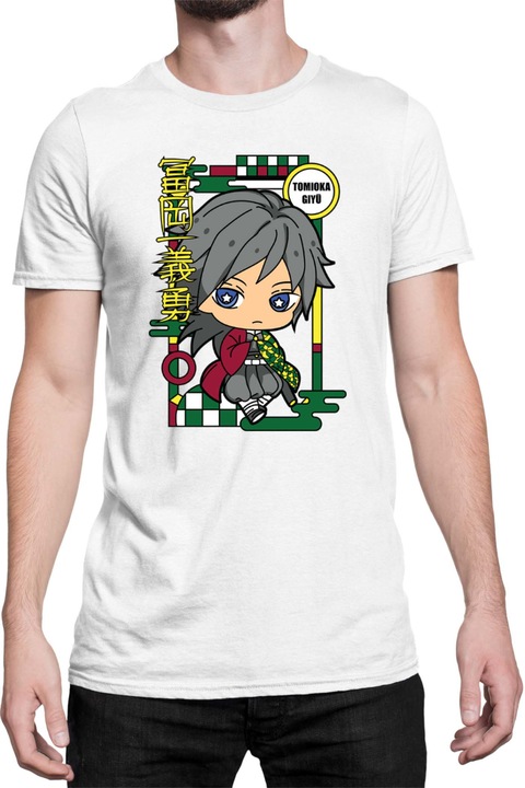 Férfi póló Demon Slayer Kimetsu no Yaiba Tralala Chibi Giyu Tomioka, Fehér