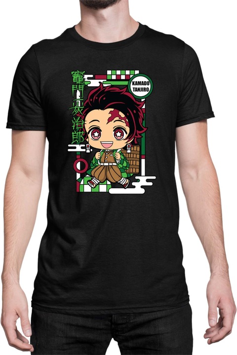 Férfi póló Demon Slayer Kimetsu no Yaiba Tralala Chibi Tanjiro Kamado, Fekete