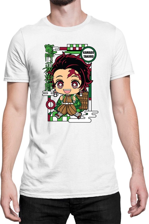 Férfi póló Demon Slayer Kimetsu no Yaiba Tralala Chibi Tanjiro Kamado, Fehér