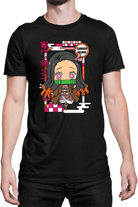 Férfi póló Demon Slayer Kimetsu no Yaiba Tralala Chibi Nezuko Kamado, Fekete