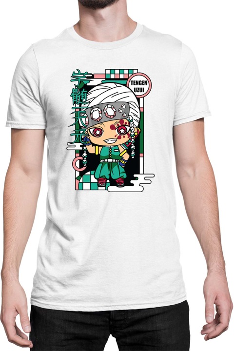 Férfi póló Demon Slayer Kimetsu no Yaiba Tralala Chibi Tengen Uzui, Fehér