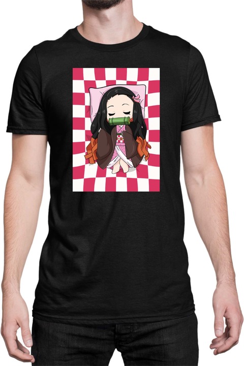 Férfi póló Demon Slayer Kimetsu no Yaiba Tralala Nezuko Chibi Sleep, Fekete