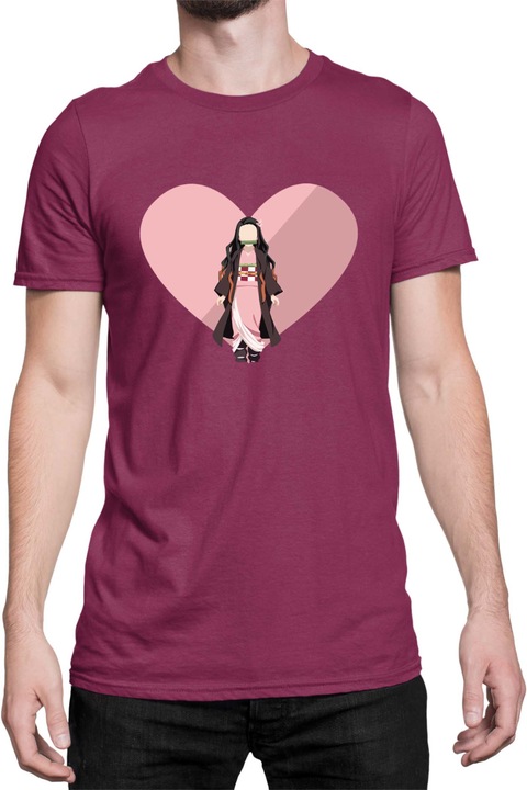 Tricou barbati Demon Slayer Kimetsu no Yaiba Tralala Nezuko Heart, Rosu bordo, S