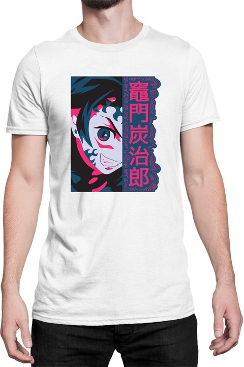 Férfi póló Demon Slayer Kimetsu no Yaiba Tralala Tanjiro Demon Face, Fehér