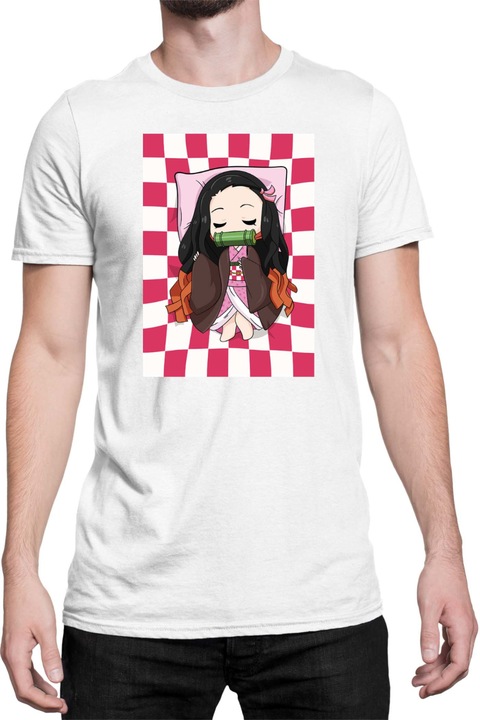 Férfi póló Demon Slayer Kimetsu no Yaiba Tralala Nezuko Chibi Sleep, Fehér