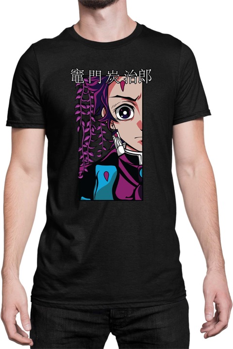 Férfi póló Demon Slayer Kimetsu no Yaiba Tralala Tanjiro Face, Fekete