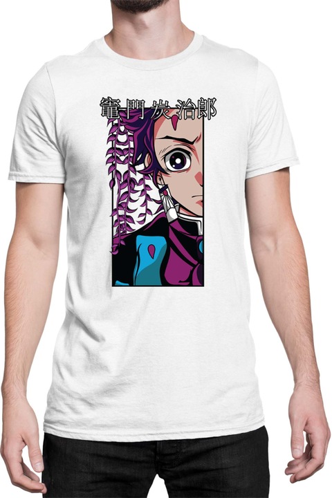 Férfi póló Demon Slayer Kimetsu no Yaiba Tralala Tanjiro Face, Fehér