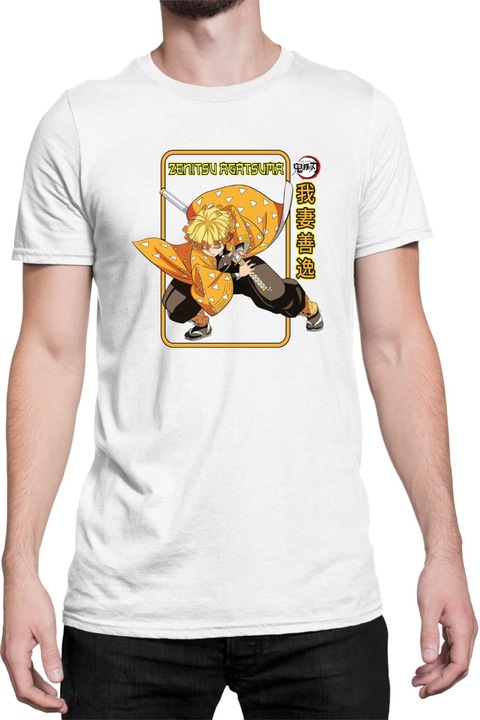 Férfi póló Demon Slayer Kimetsu no Yaiba Tralala Zenitsu Agatsuma Fighting Pose, Fehér