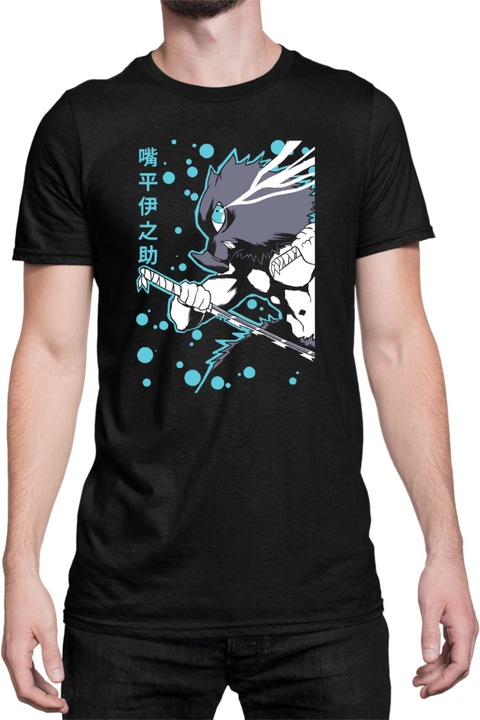 Férfi póló Demon Slayer Kimetsu no Yaiba Tralala Inosuke Hashibara 07, Fekete
