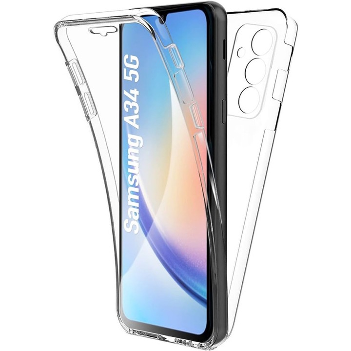 Husa Fata-Spate compatibila cu Samsung, Galaxy A34 5G, Full Body 360°, Transparent