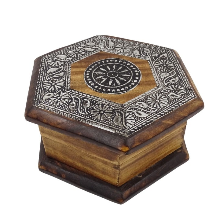 Cutie decorativa din lemn, 17,8 x 17,8 x 7,6 cm