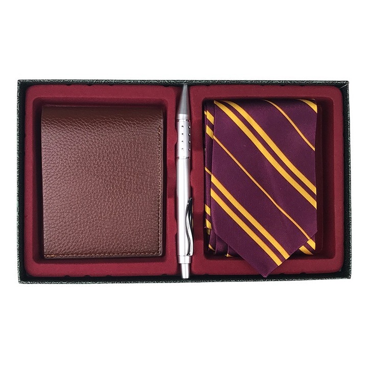 Férfi szett, 3 részes, pénztárca/toll/nyakkendő, 24x15cm, többszínű, M3