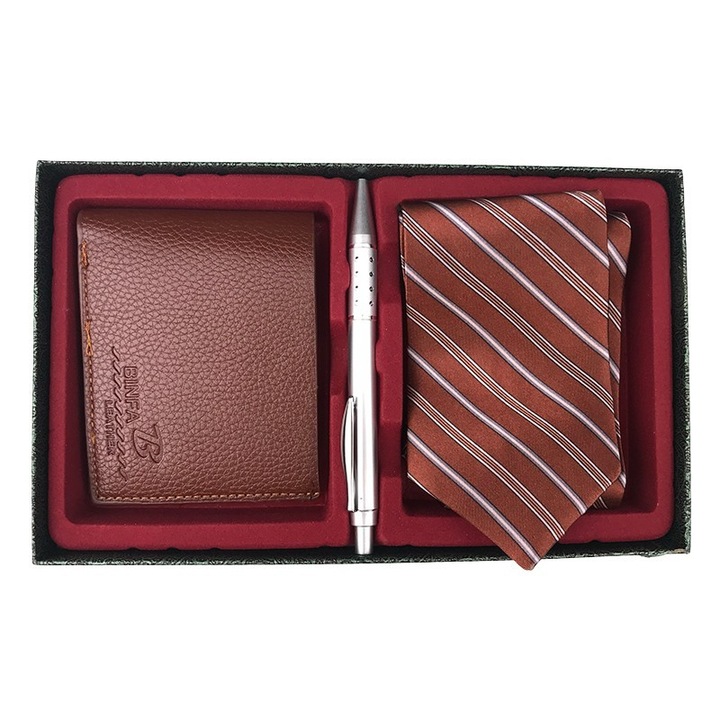 Férfi szett, 3 részes, pénztárca/toll/nyakkendő, 24x15cm, többszínű, M1