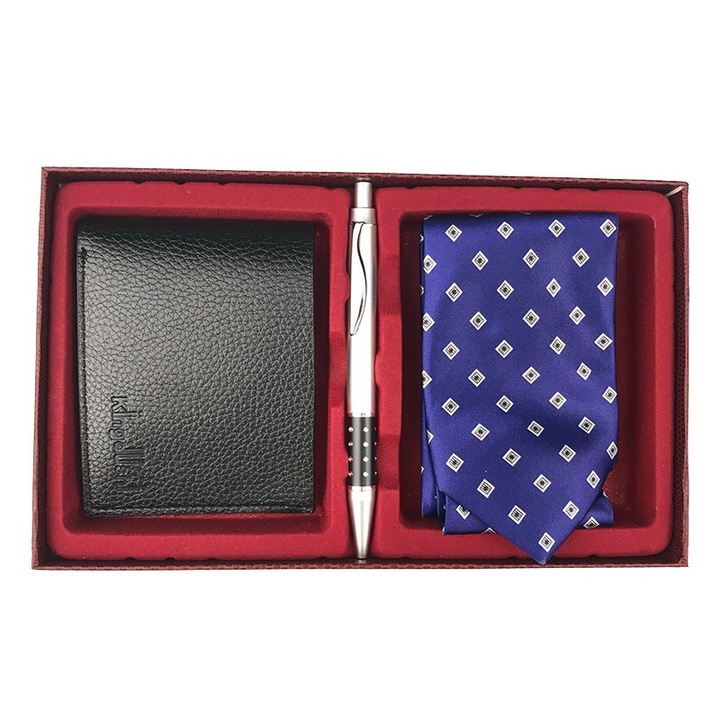 Férfi szett, 3 részes, pénztárca/toll/nyakkendő, 24x15cm, többszínű, M2