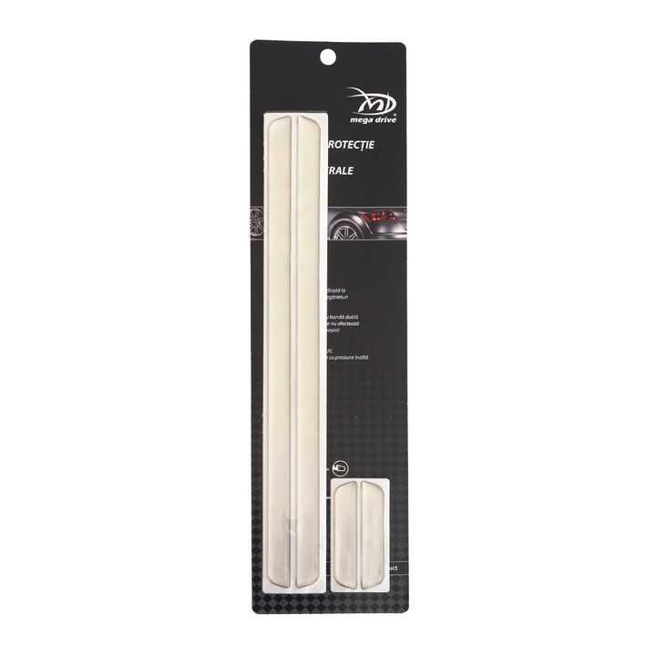Set 2 protectii auto ornamentale Mega Drive, pentru portiere si oglinzi, culoare argintiu