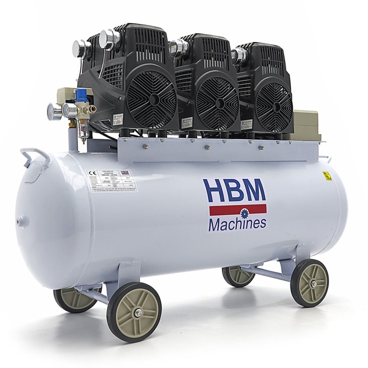 Безшумен компресор, HBM Machines, с нисък шум и без масло 150 л