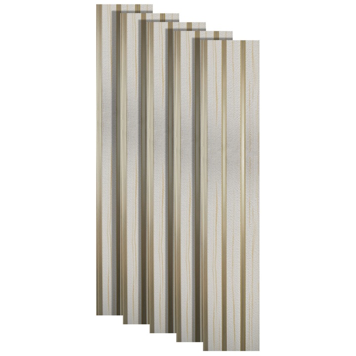 Set 5 panouri decorative, riflaj, polimer rigid, Naimeed D5479, 270x12x1cm, Alb/Auriu
