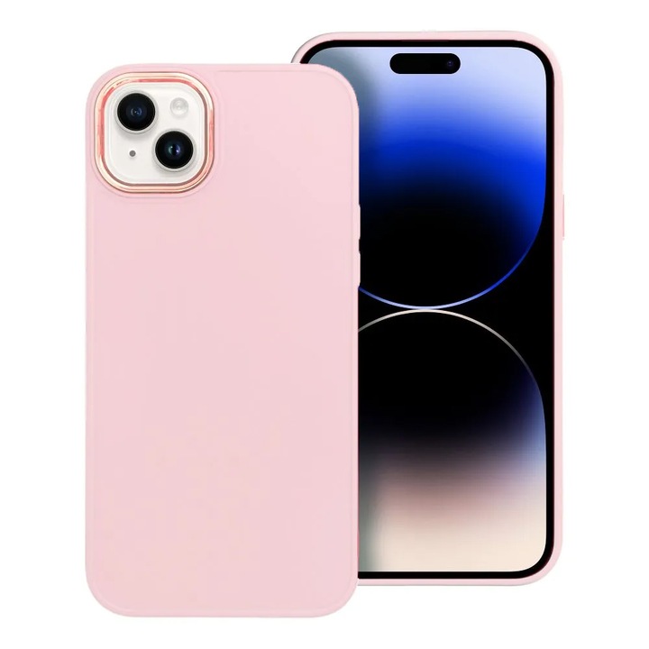 Keret tok, iPhone 15 Plus készülékhez, prémium minőség, puha TPU, védett kamerák, ultra védelem, ütésálló, rózsaszín