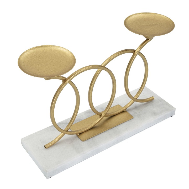 Suport Lumanari Infinity Mauro Ferretti 30X9X20 cm, Auriu/Marmura