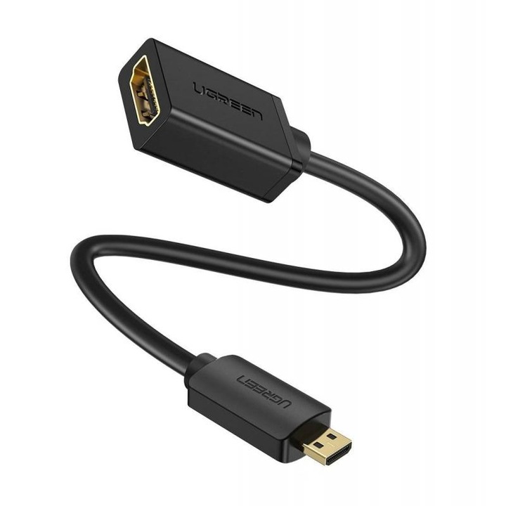 Adaptor video Micro HDMI tata la HDMI mama UGREEN 20134B, 4K, 3D, 20 cm, Negru