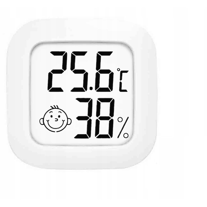 Mini termometru de interior, umiditate, Plastic, Alb