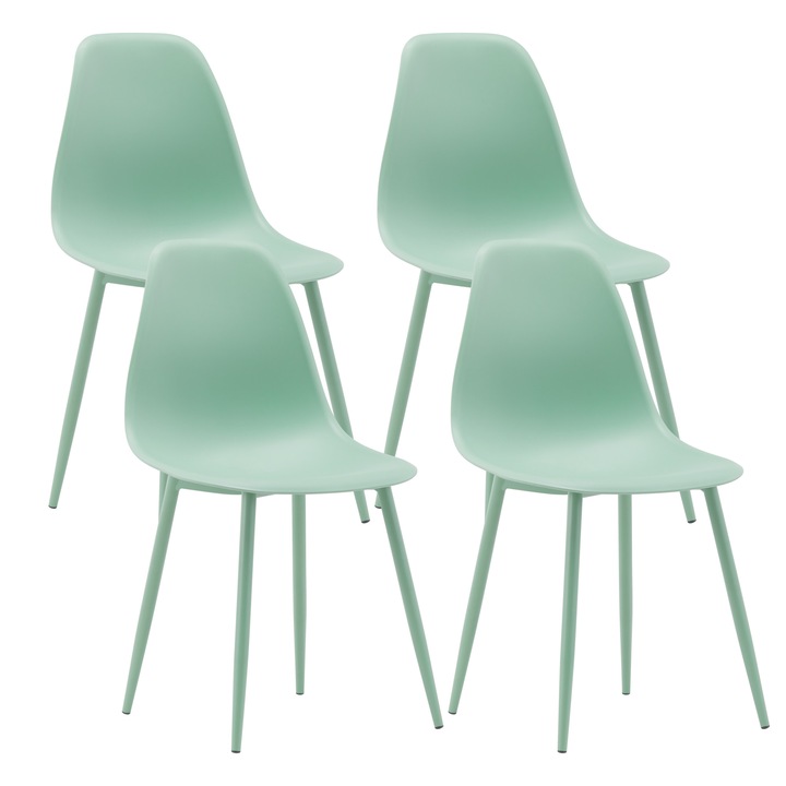 Set 4 scaune bucatarie living, horeca, cadru metal, sezut polipropilena, max 120 KG, 45 x54 x 85 cm, Jazz verde prafuit
