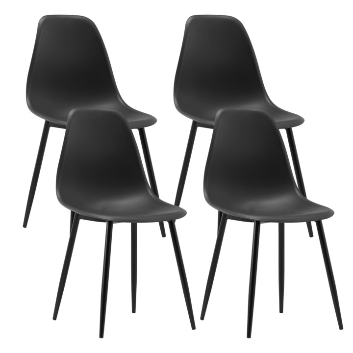 Set 4 scaune bucatarie living, horeca, cadru metal, sezut polipropilena, max 120 KG, 45 x 54 x 85 cm, Jazz negru