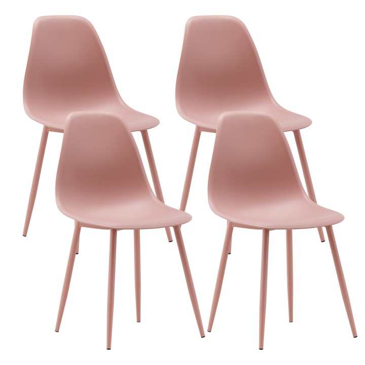 Set 4 scaune bucatarie living, horeca, cadru metal, sezut polipropilena, max 120 KG, 45 x 54 x 85 cm, Jazz roz