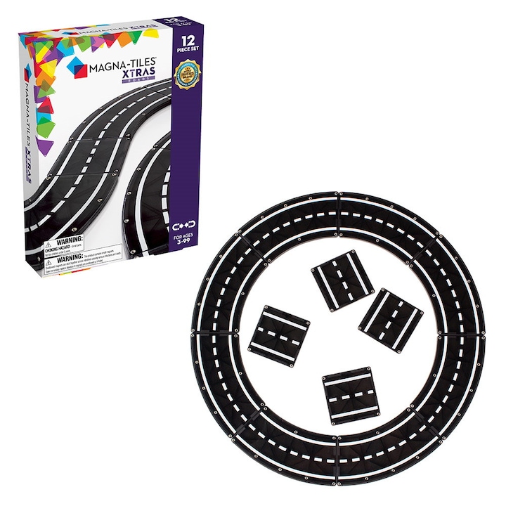 Set de constructie magnetic, MAGNA-TILES XTRAS Roads, extensie 12 piese