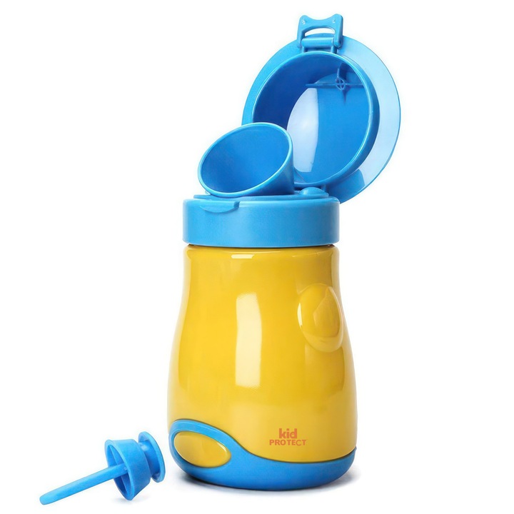 Kidprotect® Baby Boy hordozható utazó bili, fiúknak, szagtalanító szilikon tetővel, könnyen tisztítható, kiömlésgátló, 600 ml, sárga
